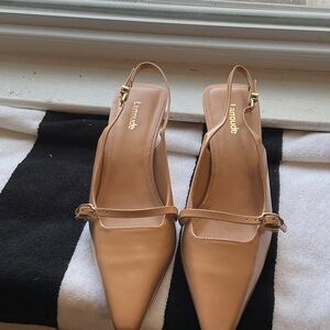 Larroude Tan Slingback Heels